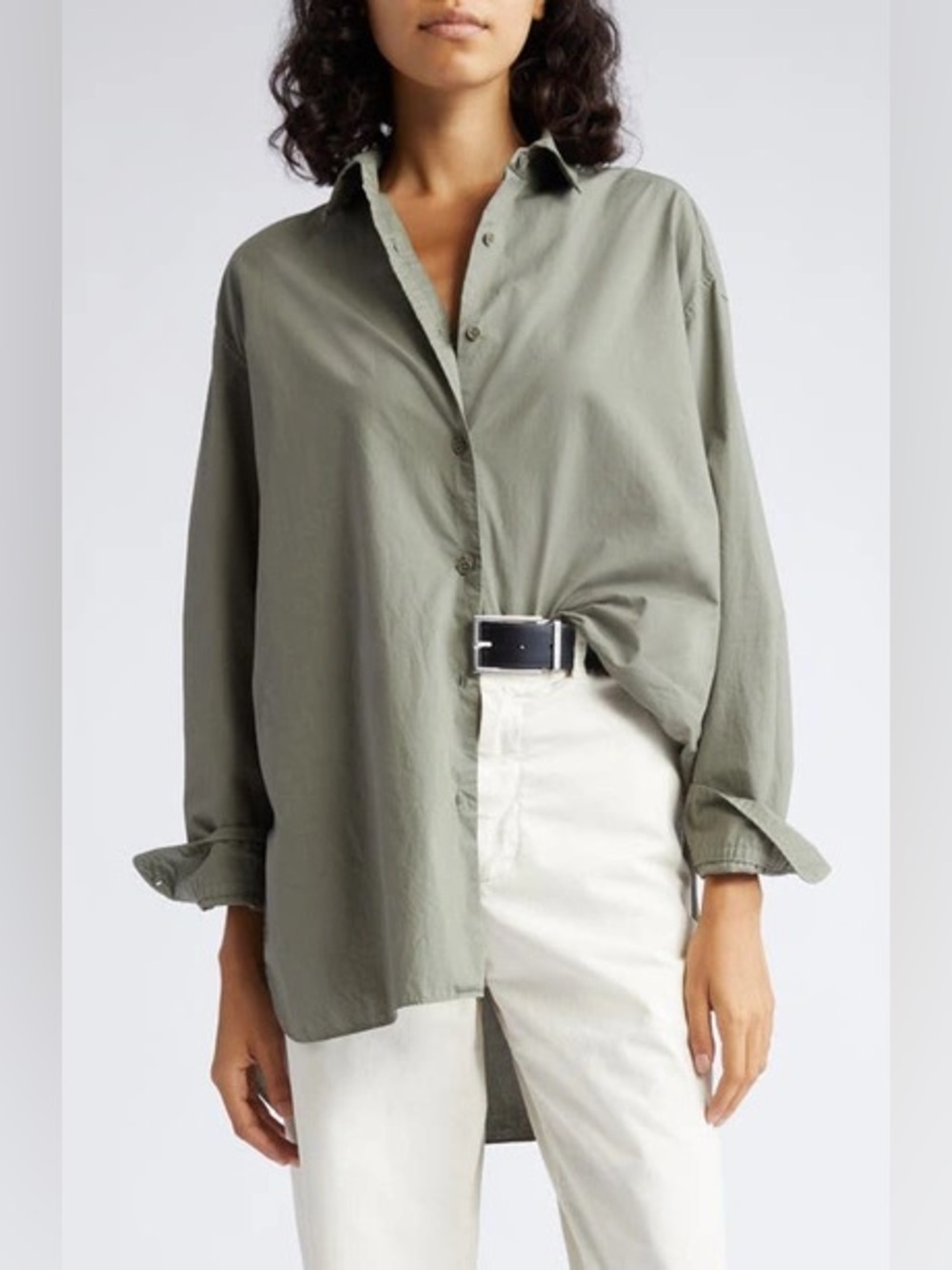 Nili Lotan Green Raphael Classic Cotton Button Down Shirt